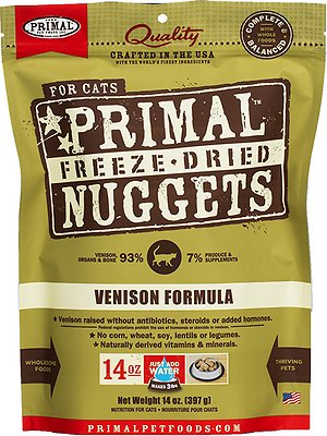 Primal Venison Nuggets Grain-Free Raw Freeze-Dried Cat Food 14 Oz.